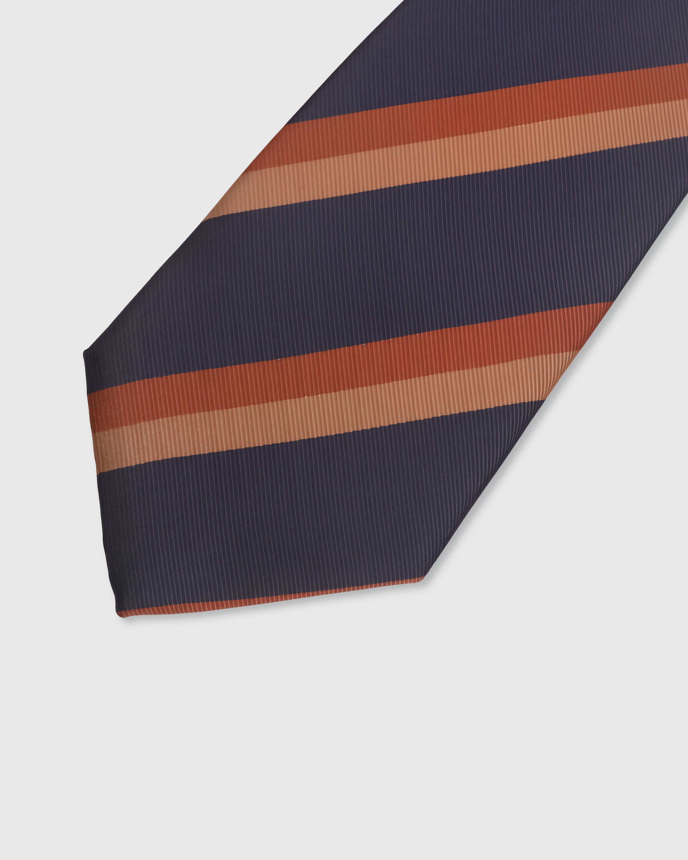 {Embroidered copper block stripe detail} Bold block stripe detail on midnight navy mulberry silk tie showing embroidered pattern by STICKYZOO