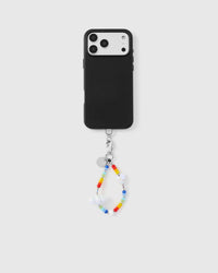Full phone with cloud rainbow strap attached on grey background