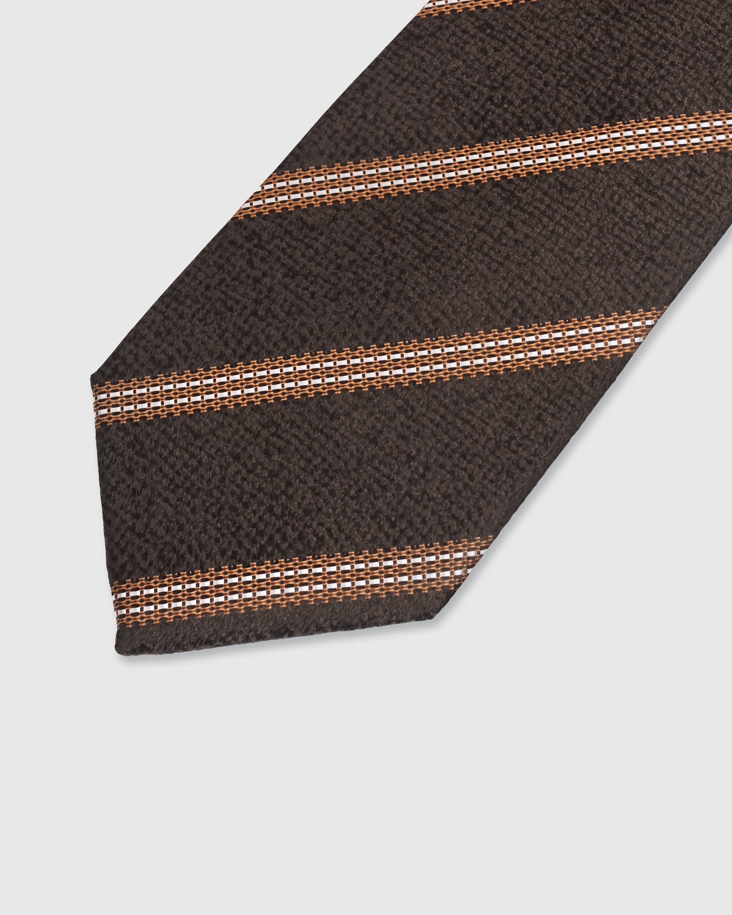 {Embroidered copper stripe detail} Textured stripe detail on espresso mulberry silk tie showing embroidered pattern by STICKYZOO