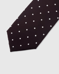 {Embroidered white polka dot detail} Polka dot detail on espresso mulberry silk tie showing embroidered pattern by STICKYZOO
