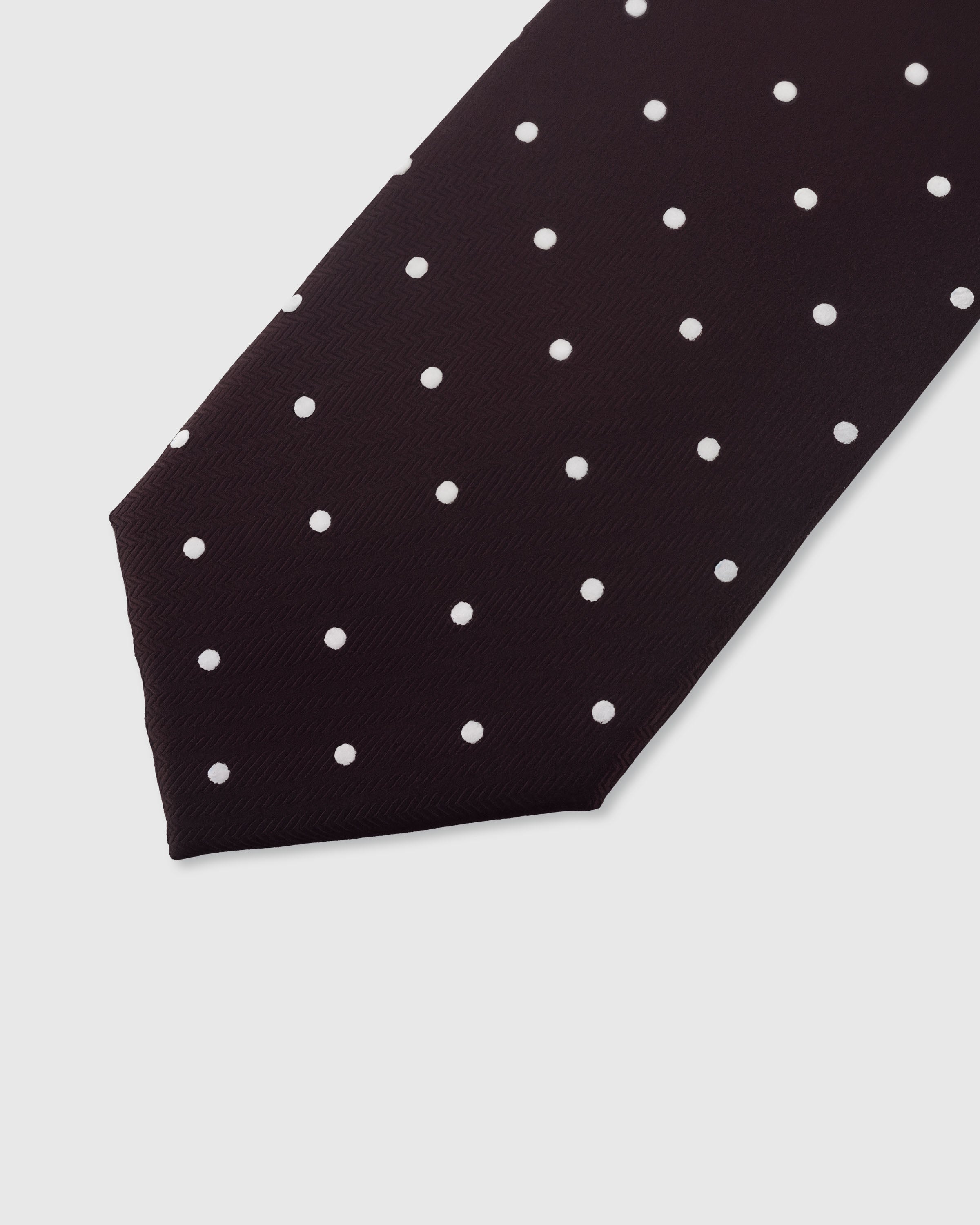 {Embroidered white polka dot detail} Polka dot detail on espresso mulberry silk tie showing embroidered pattern by STICKYZOO