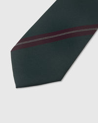 Merlot stripe detail on evergreen mulberry silk tie showing woven accent band by STICKYZOO