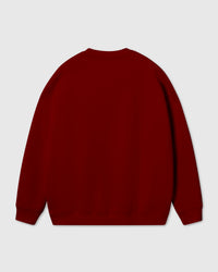 Back view of STICKYZOO red Sticky Bear Sweatshirt showing boxy silhouette and ribbed details