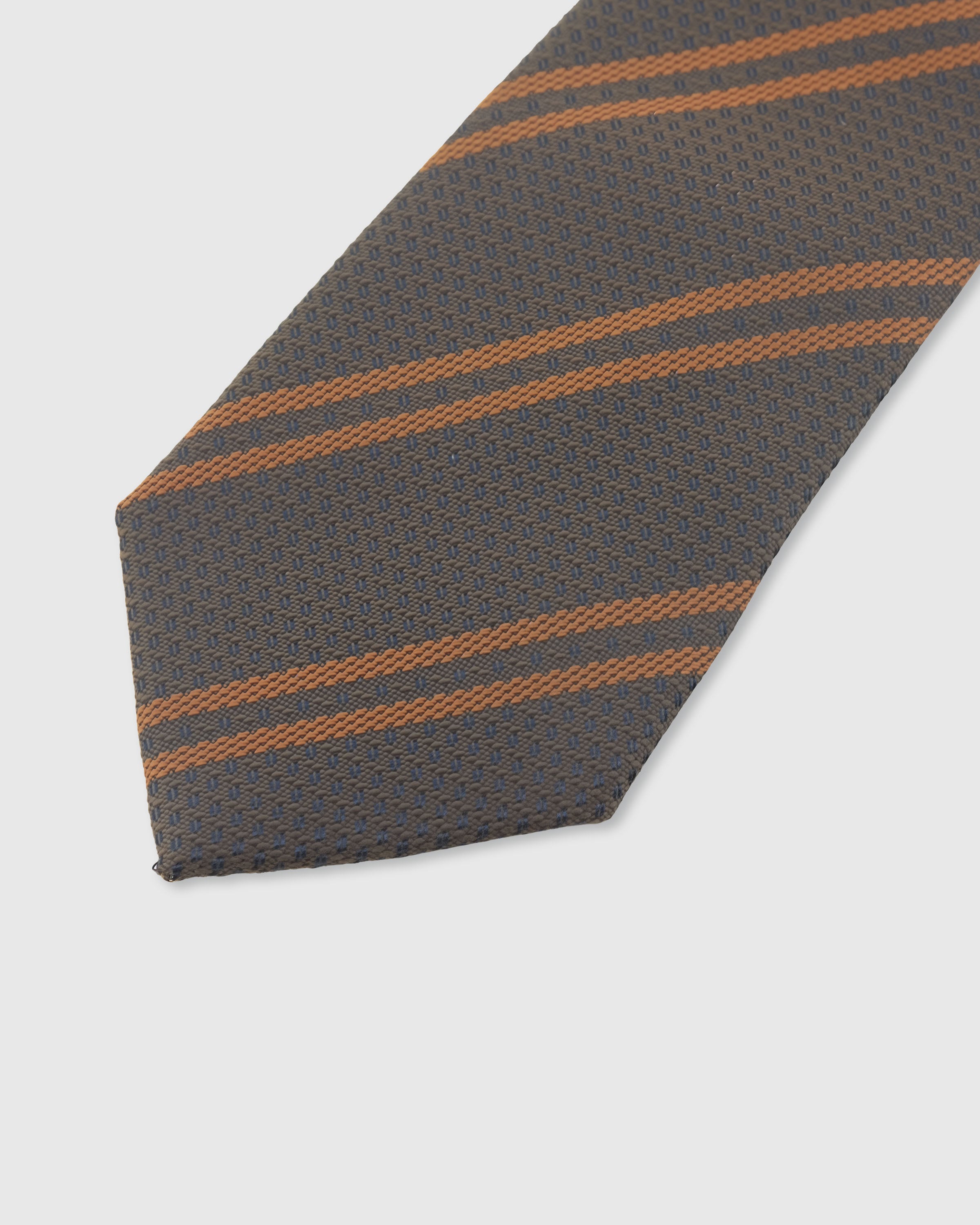 STICKYZOO Slate Copper Stripe Tie — detail of hand-embroidered twin repp stripe on pure mulberry silk
