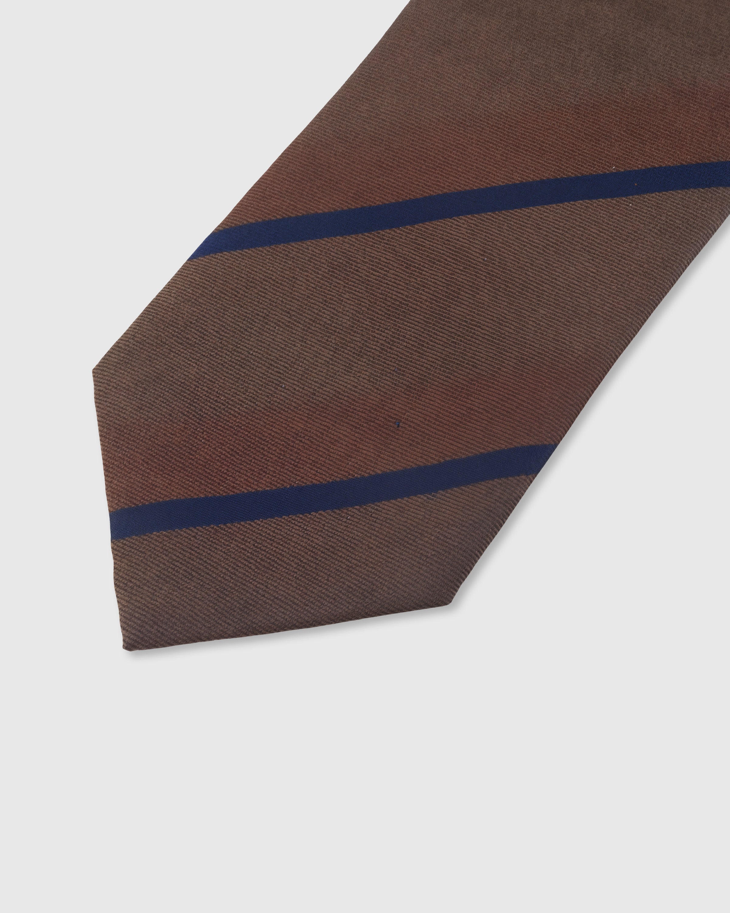 Navy tonal stripe detail on tobacco mulberry silk tie showing textured weave pattern by STICKYZOO