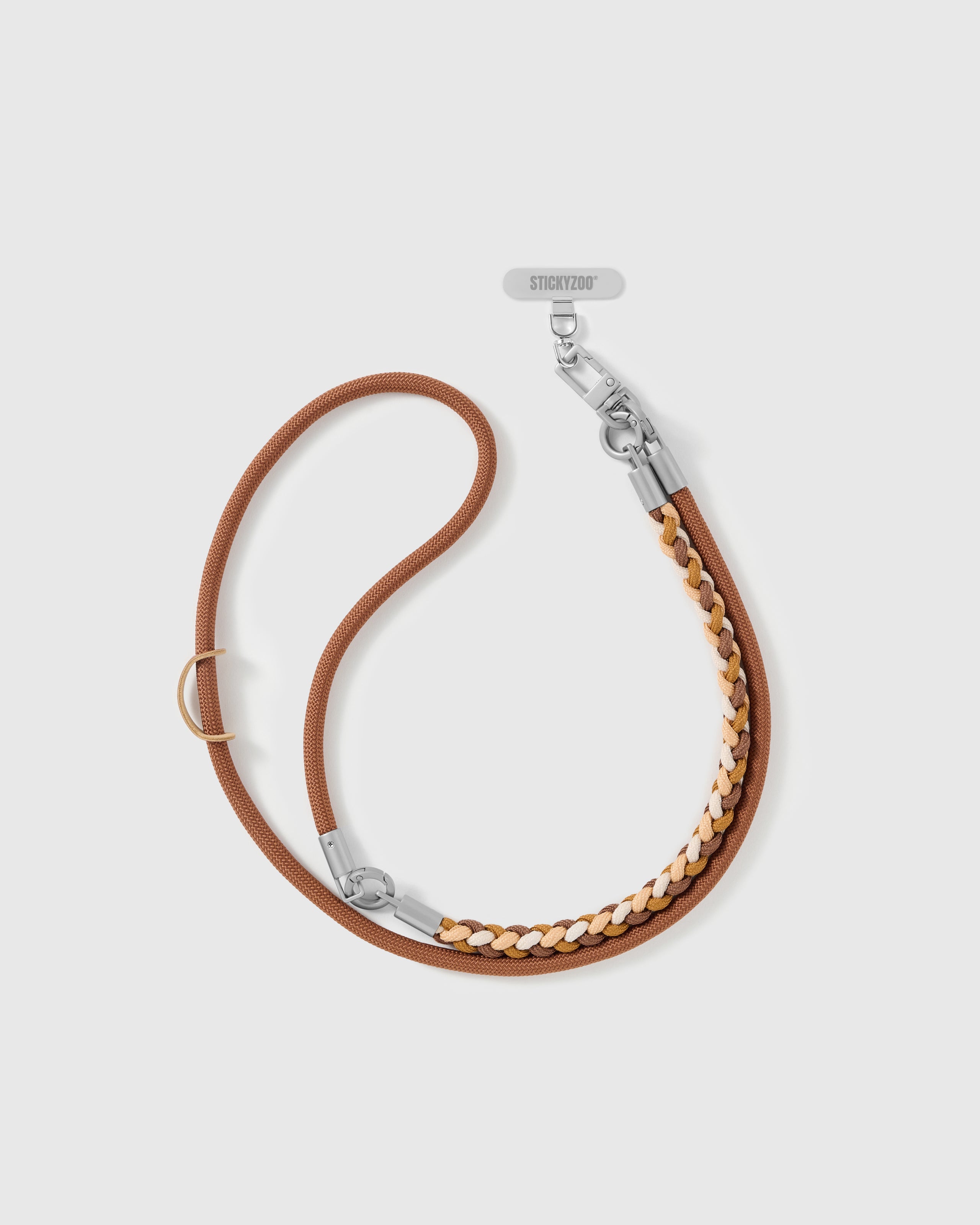 Full length of the adjustable chestnut braided strap worn cross-body or over the shoulder — rated 4.9 across 5,000+ reviews