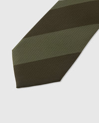 Tonal stripe detail on olive mulberry silk tie showing subtle diagonal band transitions by STICKYZOO