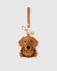 18K gold-plated clip with engraved STICKYZOO disc. Toffee and caramel French Alran goatskin + alcantara suede.