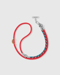 Full length of the adjustable scarlet braided strap worn cross-body or over the shoulder — rated 4.9 across 5,000+ reviews