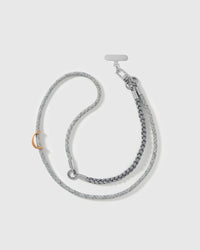Full length of the adjustable pewter braided strap worn cross-body or over the shoulder — rated 4.9 across 5,000+ reviews