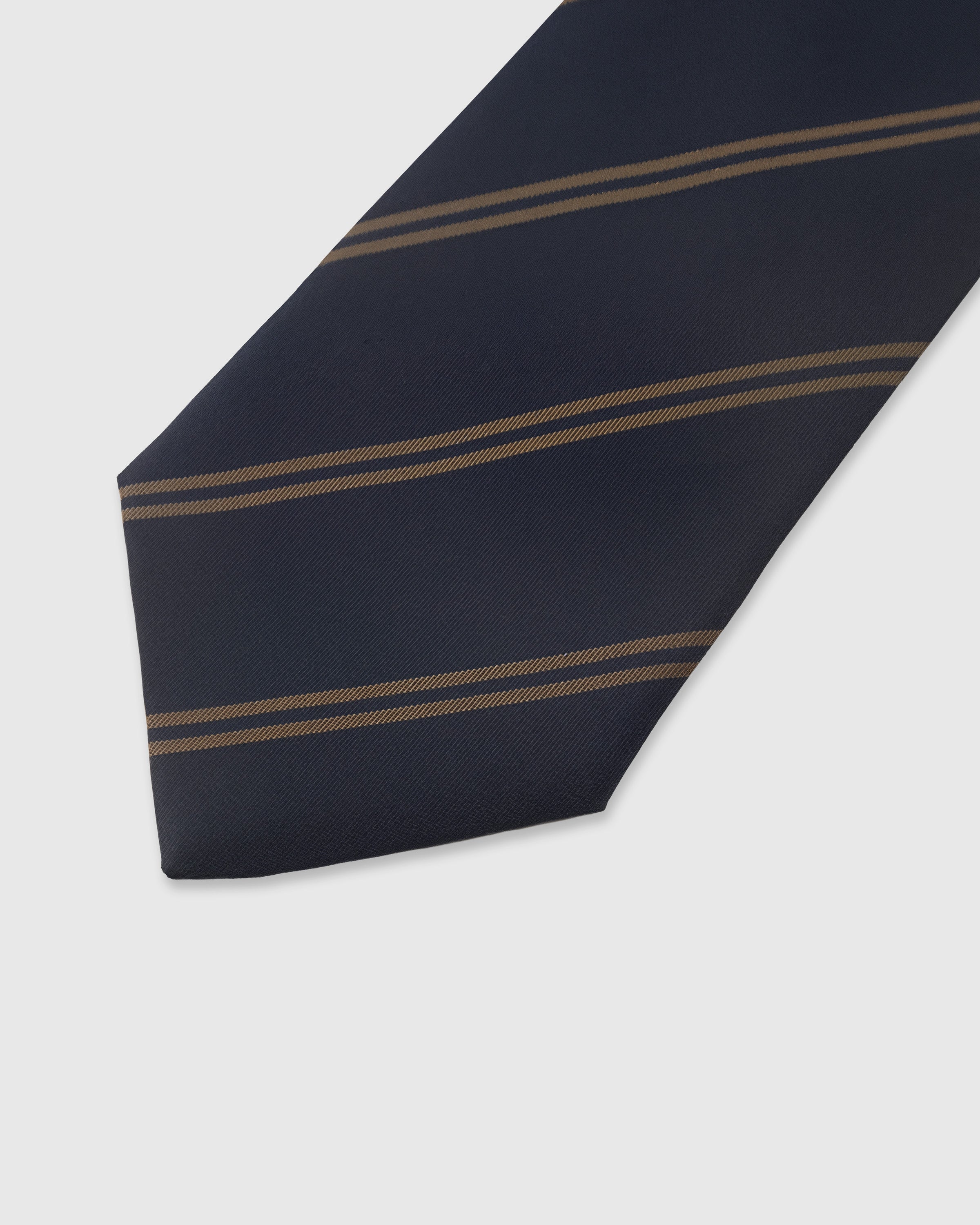 Bronze double stripe detail on midnight mulberry silk tie showing woven metallic lines by STICKYZOO