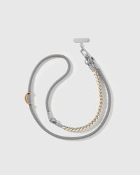 STICKYZOO adjustable cross-body phone strap in grey cord with a cream braided accent and silver-tone hardware