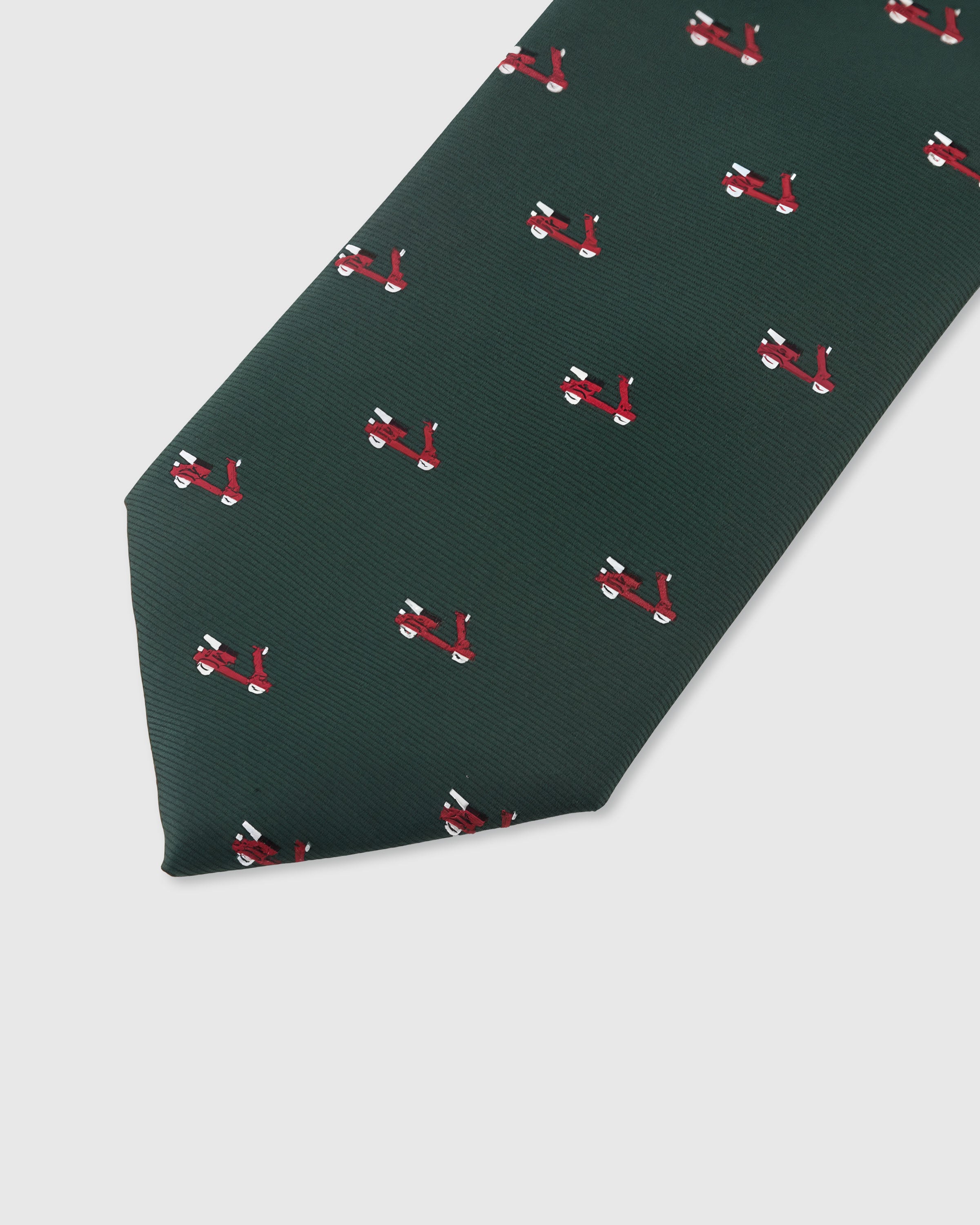 EVERGREEN VESPA TIE — 45° Italian bias-cut construction with structured interlining, hand-finished slip stitching visible on interior