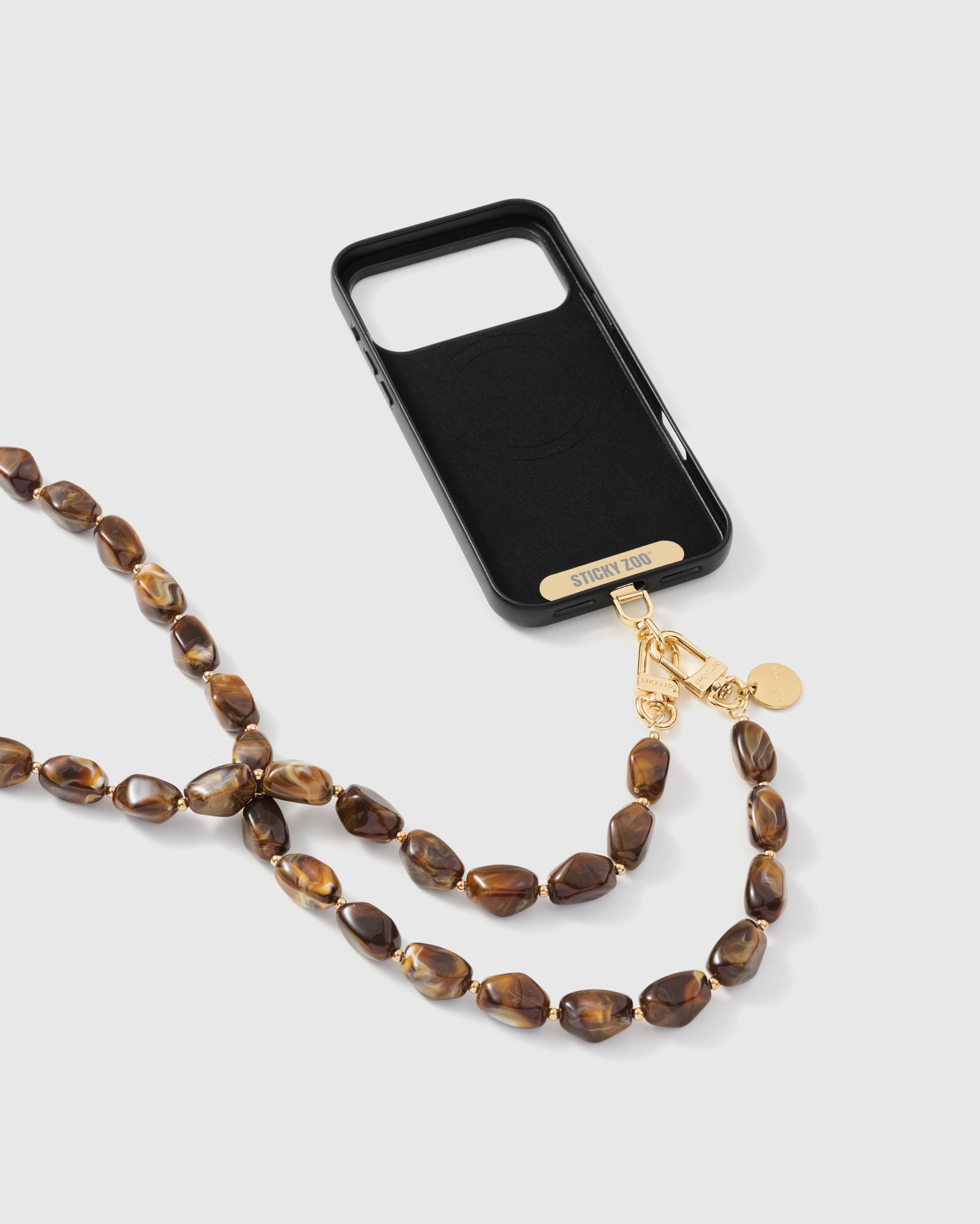 Elongated Marble Bead Phone Strap — Handmade Amber Wristlet