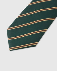 Twin stripe detail on emerald mulberry silk tie showing cognac and gold woven lines by STICKYZOO