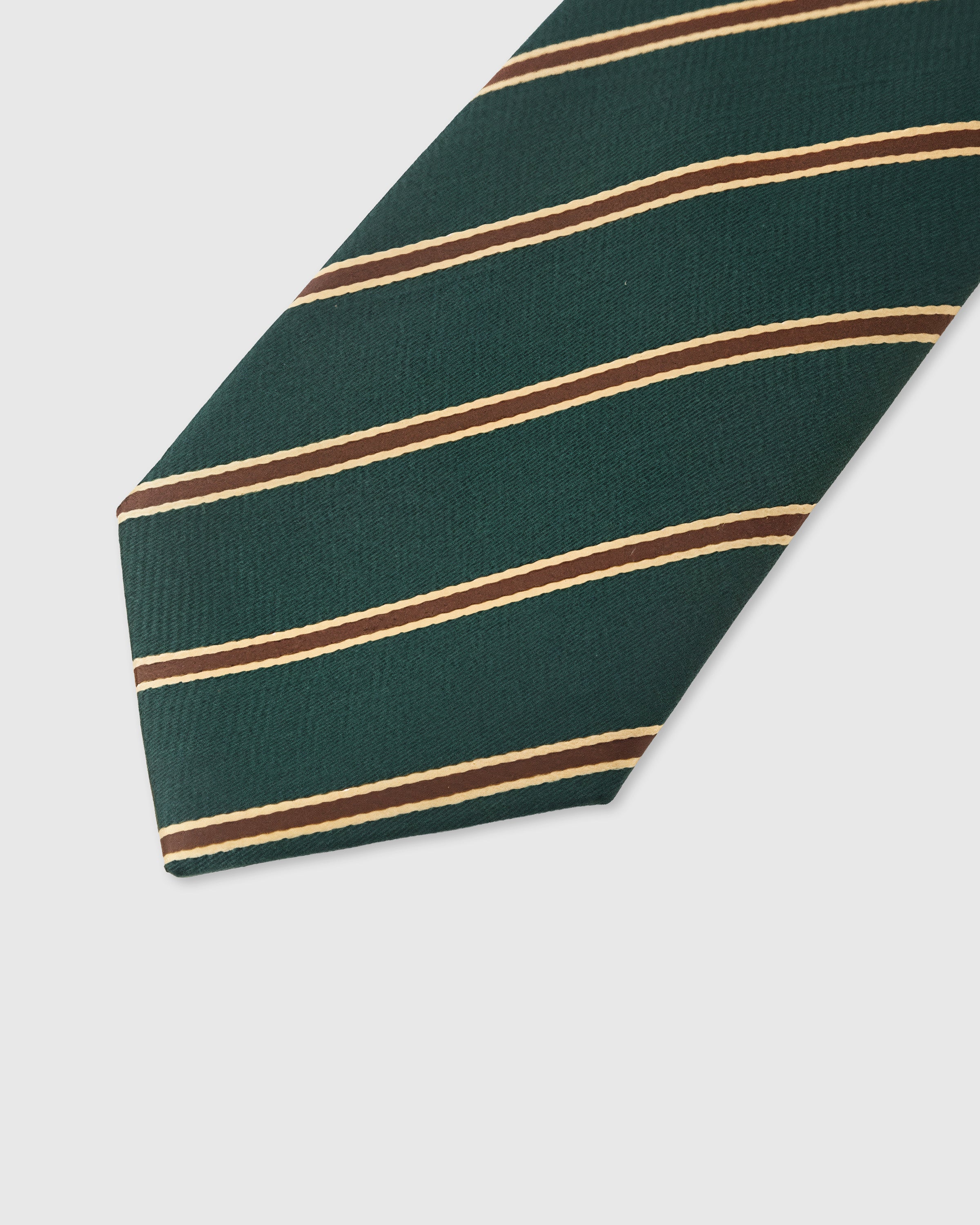 Twin stripe detail on emerald mulberry silk tie showing cognac and gold woven lines by STICKYZOO