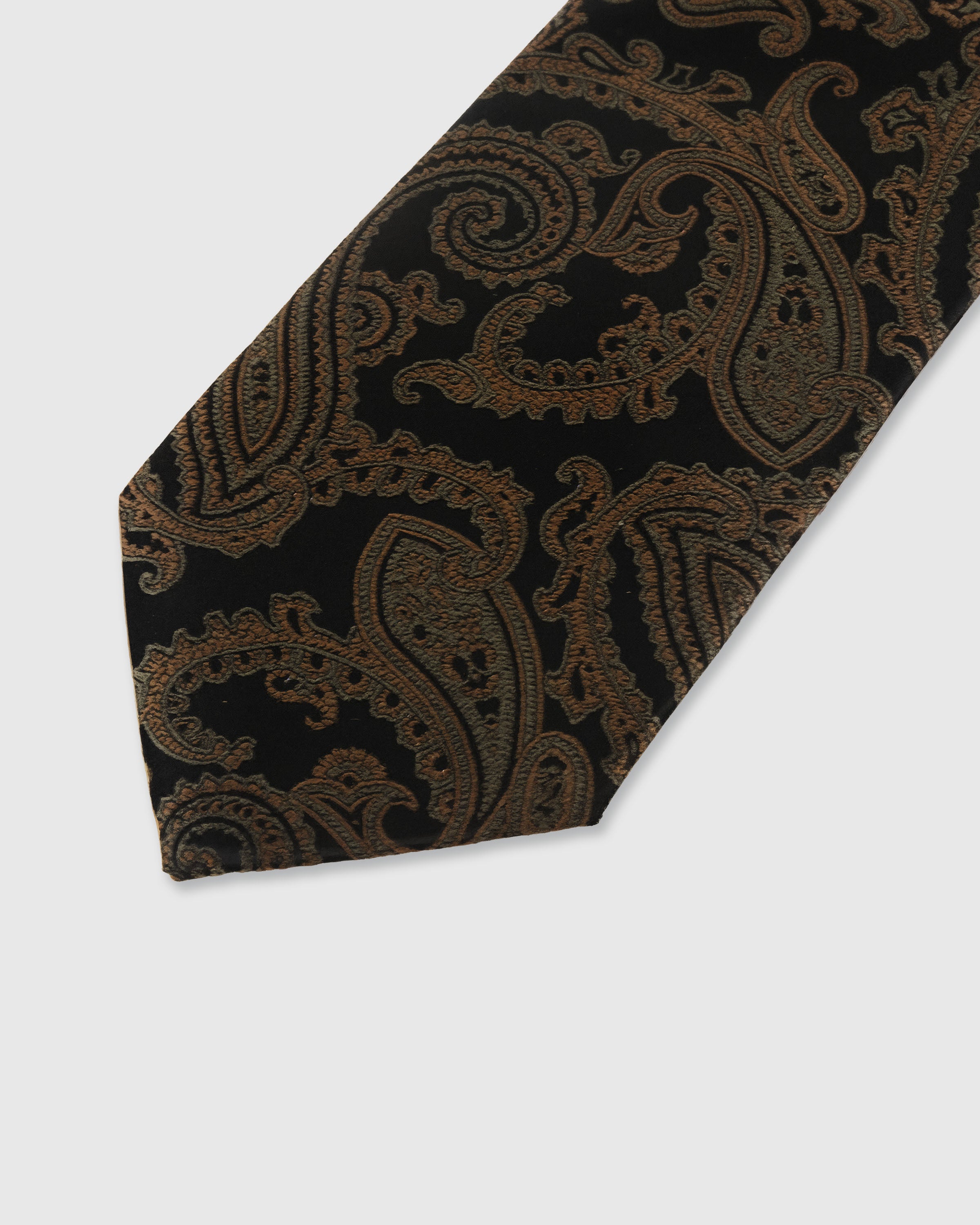 STICKYZOO Obsidian Paisley Tie — detail of hand-embroidered bold paisley on pure mulberry silk