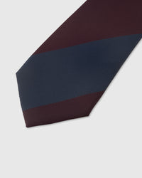 Claret and navy block stripe detail on mulberry silk tie showing herringbone weave texture by STICKYZOO