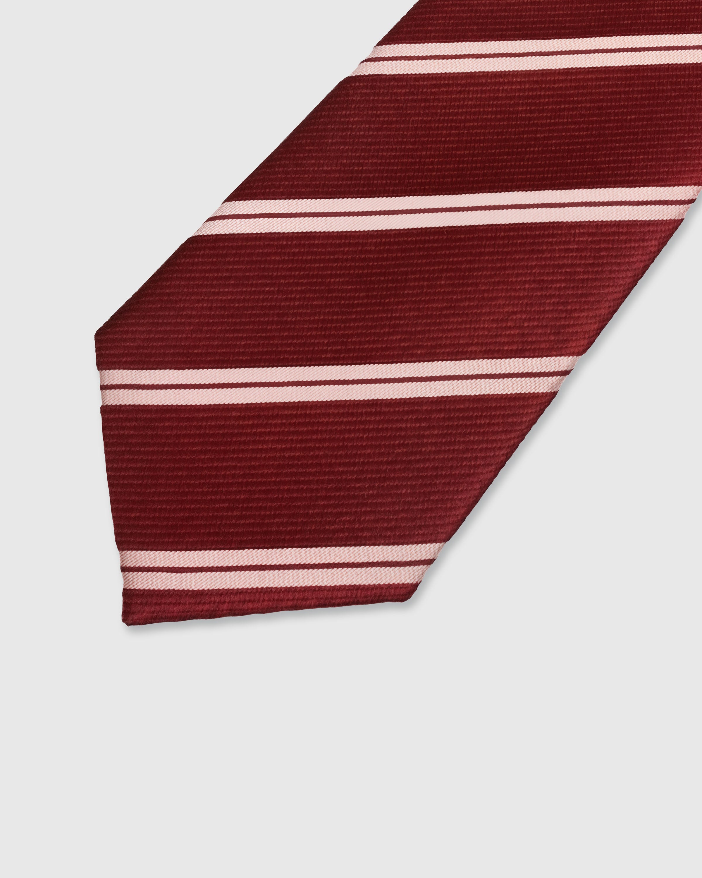 STICKYZOO Crimson Stripe Tie — detail of hand-embroidered bold repp stripe on pure mulberry silk
