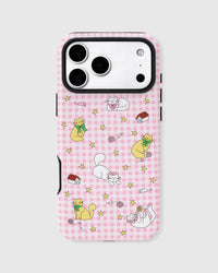 Back of the STICKYZOO green-hood cat phone case showing the full hand-illustrated cat and stars print on matte UV-printed ABS.