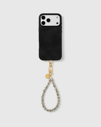 Handmade real stone phone strap on a black case, rated 4.9 across 5,000+ reviews