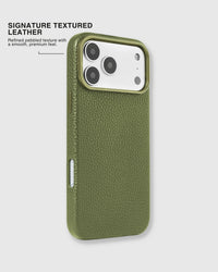 TEXTURED LEATHER CASE — OLIVE