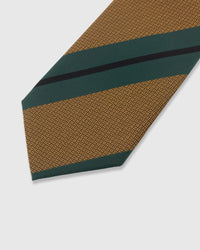 Block stripe detail on amber mulberry silk tie showing teal and cocoa woven bands by STICKYZOO