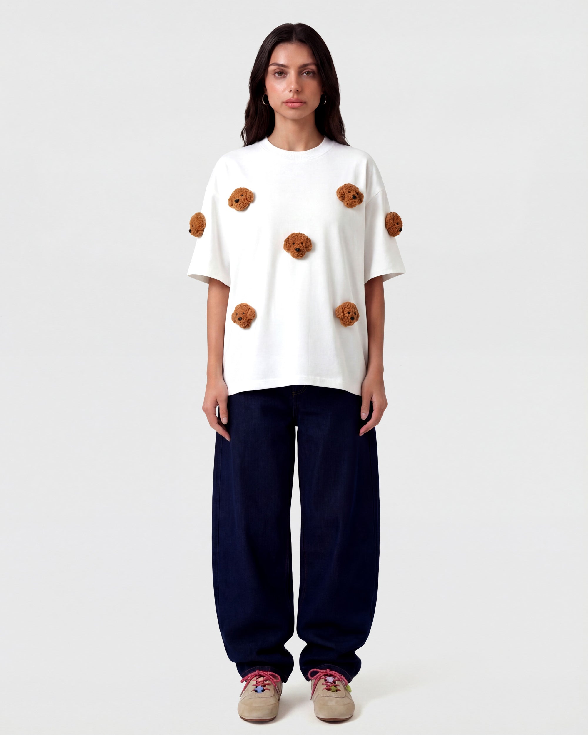 White Poodle Plush T-Shirt · 230gsm Handmade Unisex Tee – STICKYZOO®