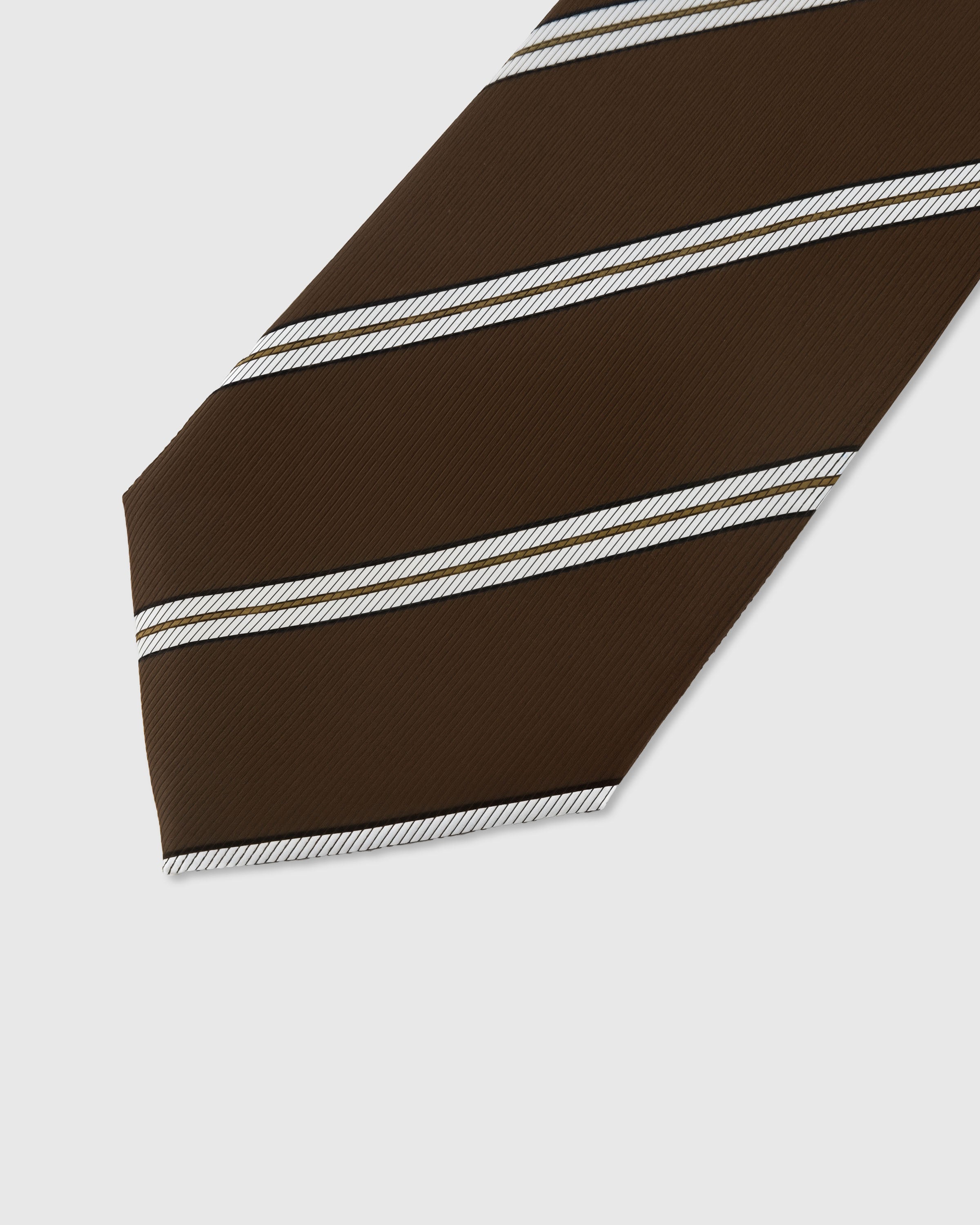 Ivory twin stripe detail on chestnut mulberry silk tie showing raised hand-embroidered thread by STICKYZOO
