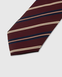 {Embroidered regimental stripe detail} Regimental stripe detail on bordeaux mulberry silk tie showing embroidered pattern by STICKYZOO