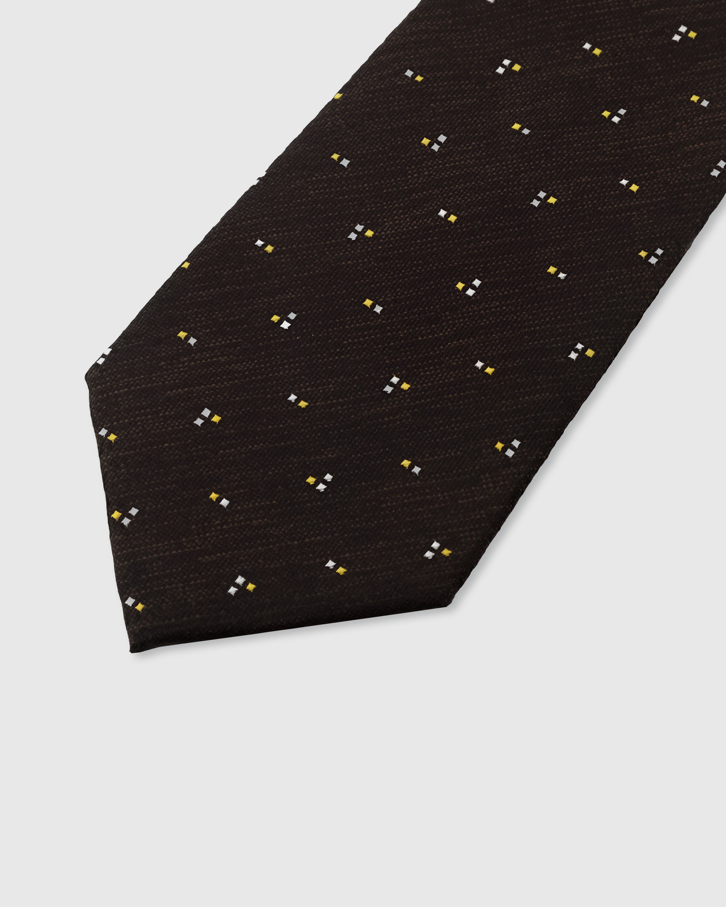 STICKYZOO Espresso Pin Dot Tie — detail of hand-embroidered scattered pin dot on pure mulberry silk