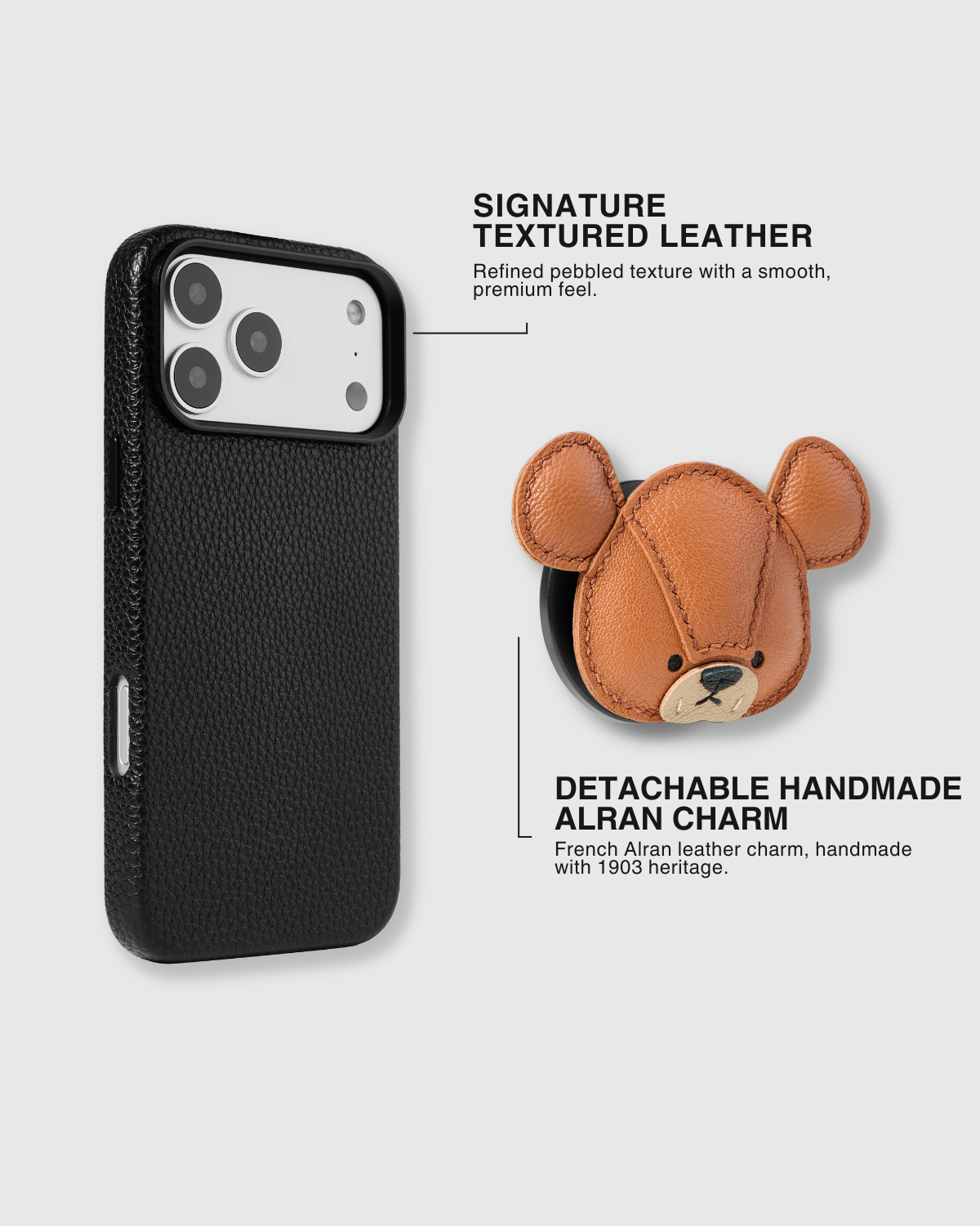 sticky zoo ブラウン iPhone用ケース Leather Bear Charm Phone Case – Handmade French Alran MagSafe