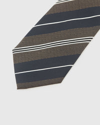 Rust and amber stripe detail on evergreen mulberry silk tie showing woven color bands by STICKYZOO