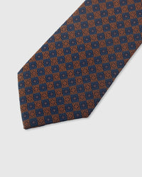 {Embroidered copper mosaic tile detail} Mosaic tile detail on midnight navy mulberry silk tie showing embroidered pattern by STICKYZOO