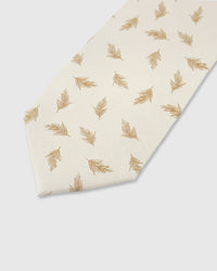 STICKYZOO Ivory Feather Tie — detail of hand-embroidered scattered feather on pure mulberry silk