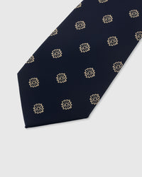 {Embroidered champagne rosette detail} Rosette detail on midnight navy mulberry silk tie showing embroidered pattern by STICKYZOO