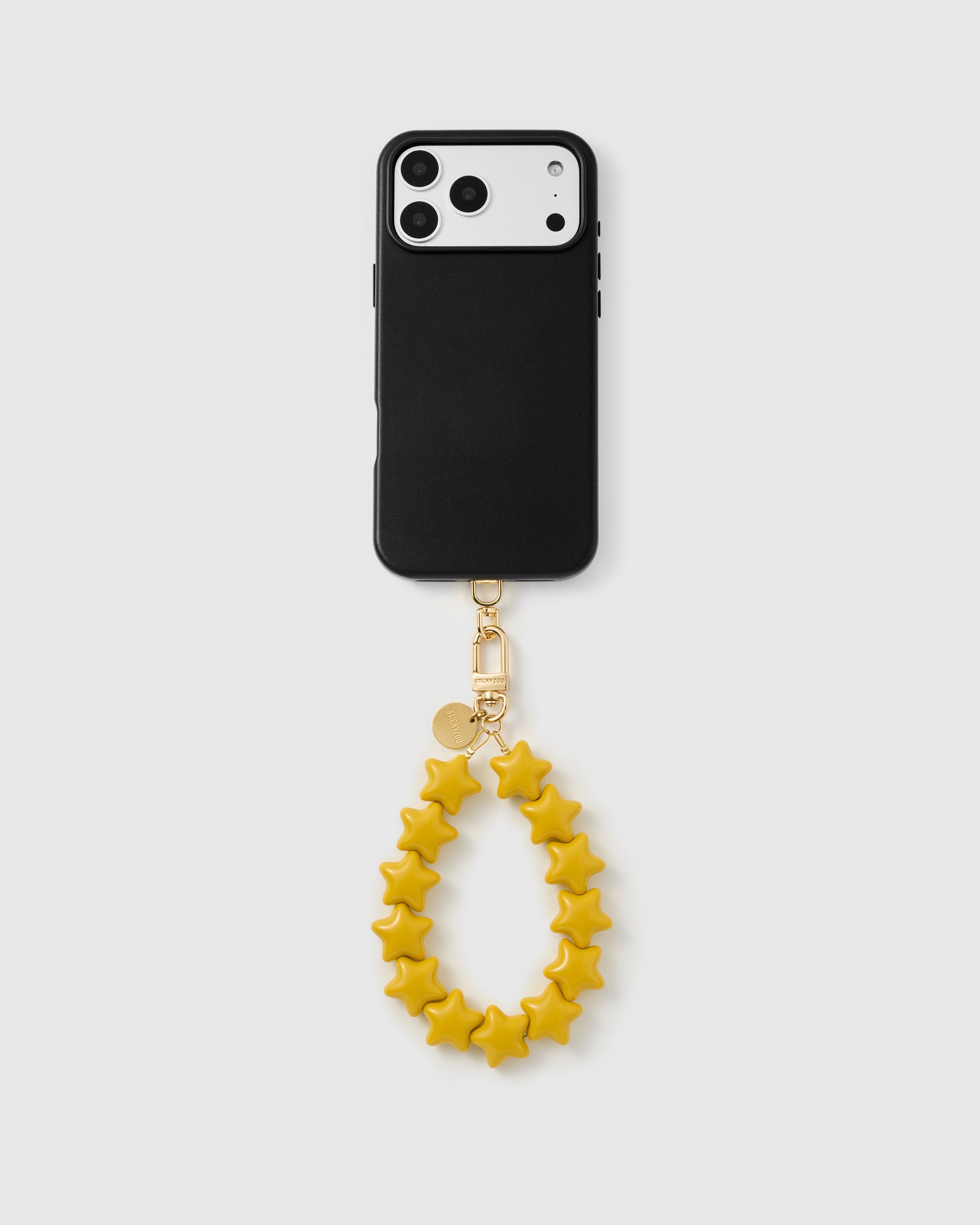 Honey-gold star bead phone strap clipped to phone case showing full stay-gold loop — 5,000+ Reviews