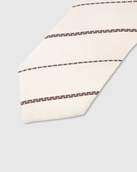 Charcoal pinstripe detail on ivory mulberry silk tie showing textured weave pattern by STICKYZOO