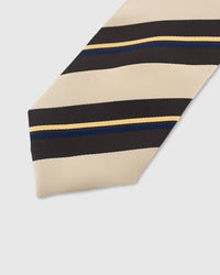 SANDSTONE REGIMENT TIE — 45° Italian bias-cut construction with structured interlining, hand-finished slip stitching visible on interior