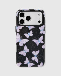 Back of the lavender butterfly phone case showing the full pattern on a matte UV-printed ABS shell