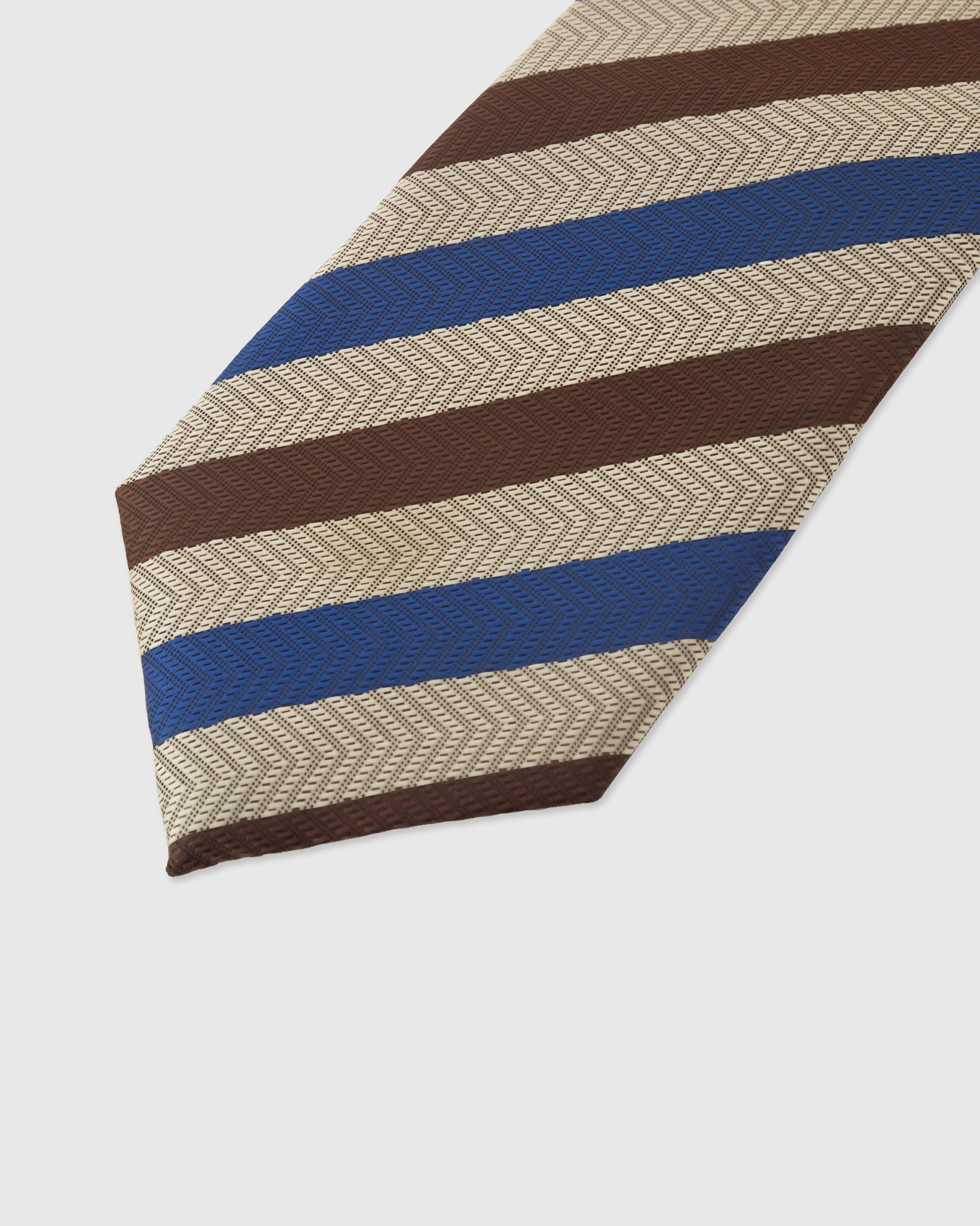Tri-stripe detail on tobacco mulberry silk tie showing three woven textures by STICKYZOO