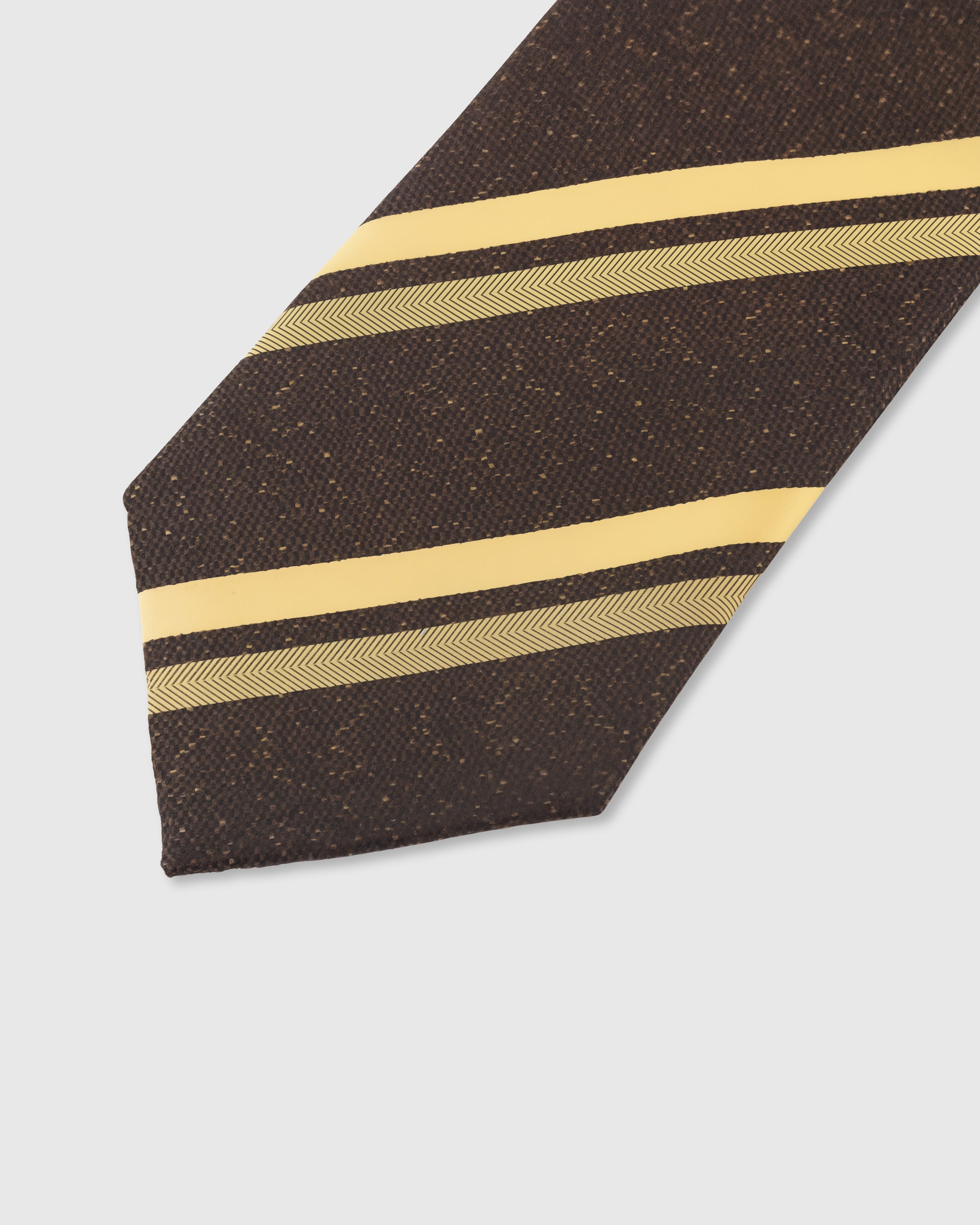 Gold diagonal stripe detail on espresso mulberry silk tie showing raised hand-embroidered thread on textured ground by STICKYZOO