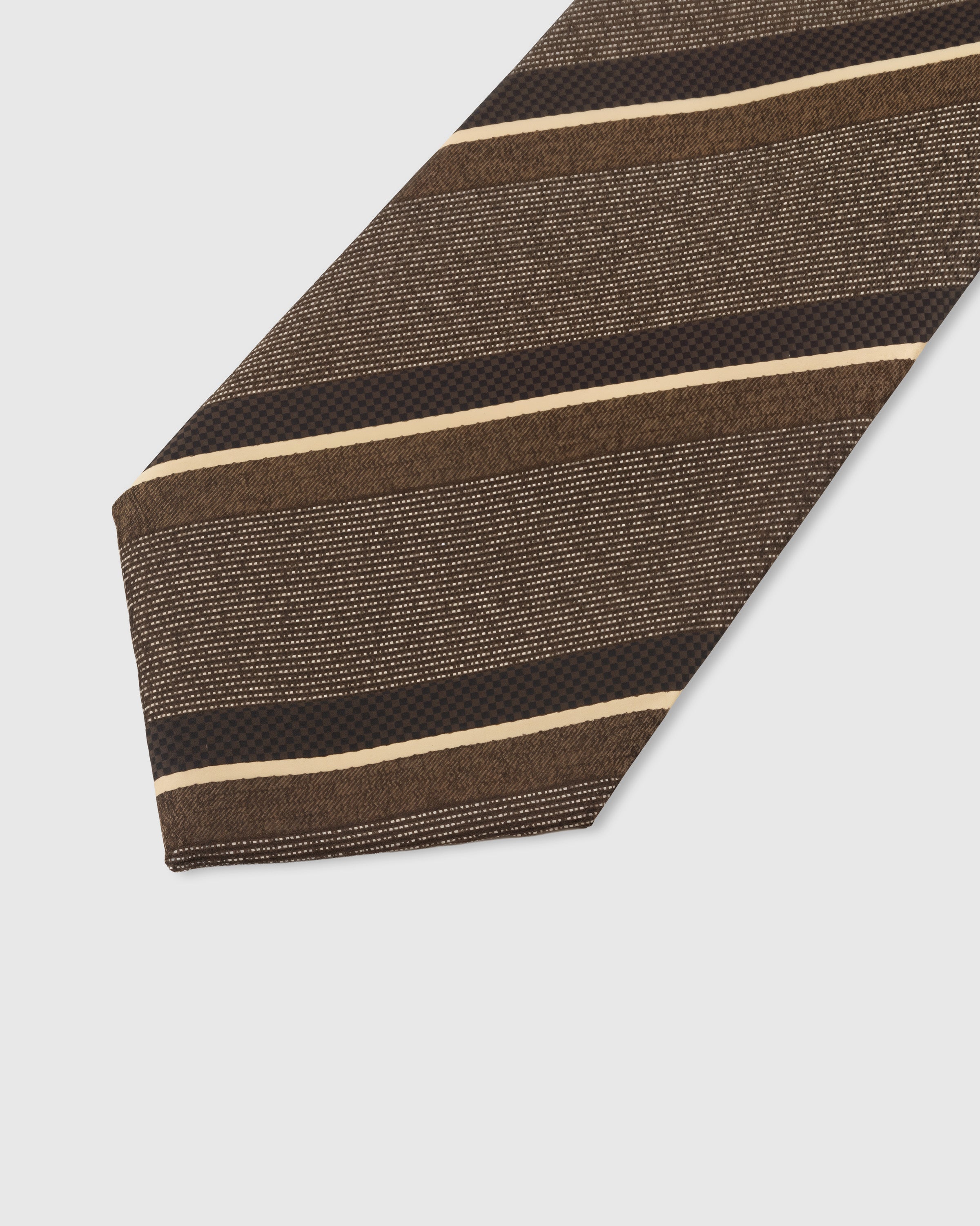 Gold tonal stripe detail on espresso mulberry silk tie showing textured weave pattern by STICKYZOO