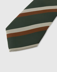 Diagonal regimental stripe detail on ivy mulberry silk tie showing woven color transitions by STICKYZOO