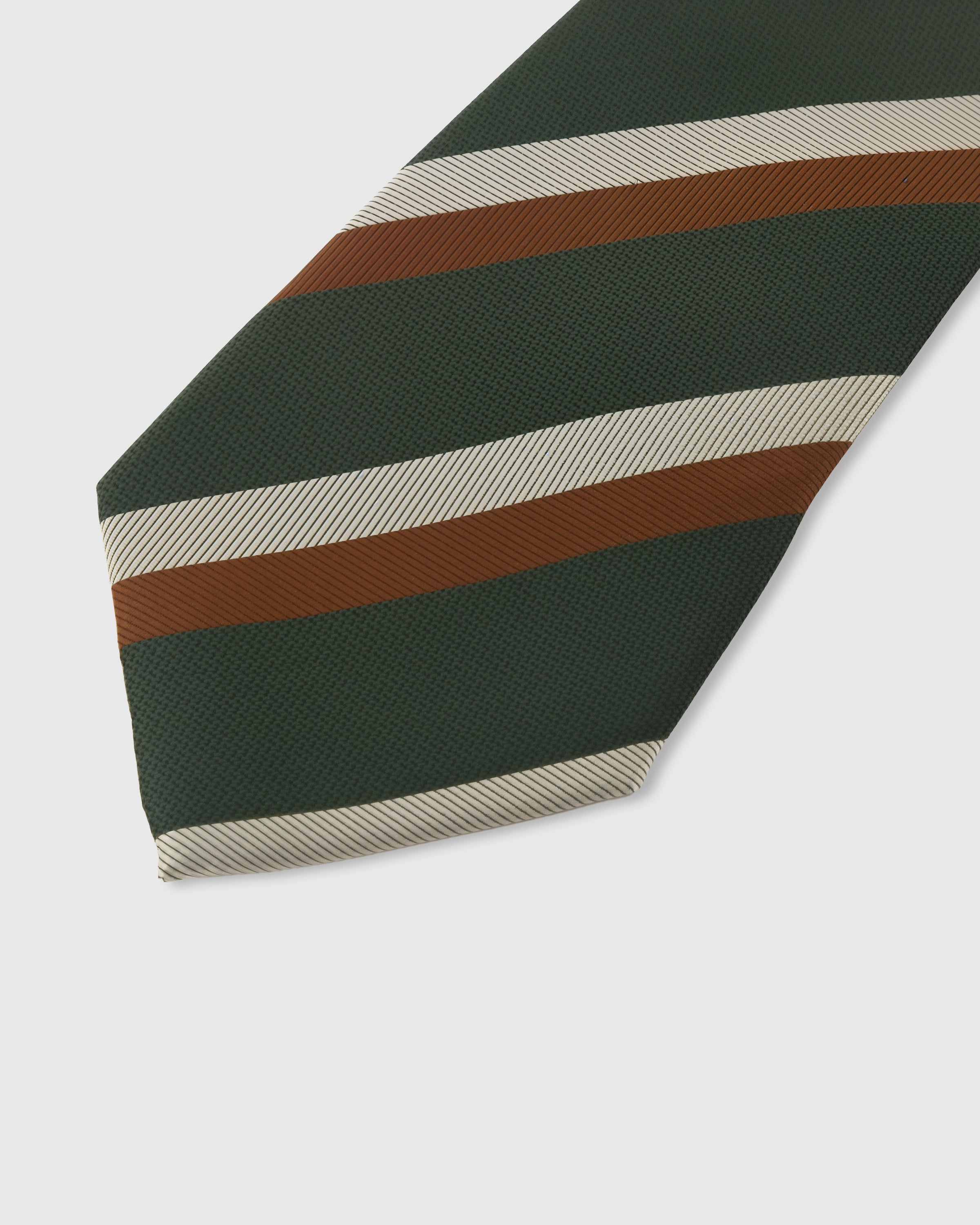 Diagonal regimental stripe detail on ivy mulberry silk tie showing woven color transitions by STICKYZOO