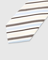 STICKYZOO Ivory Riviera Tie — detail of hand-embroidered multi stripe on pure mulberry silk