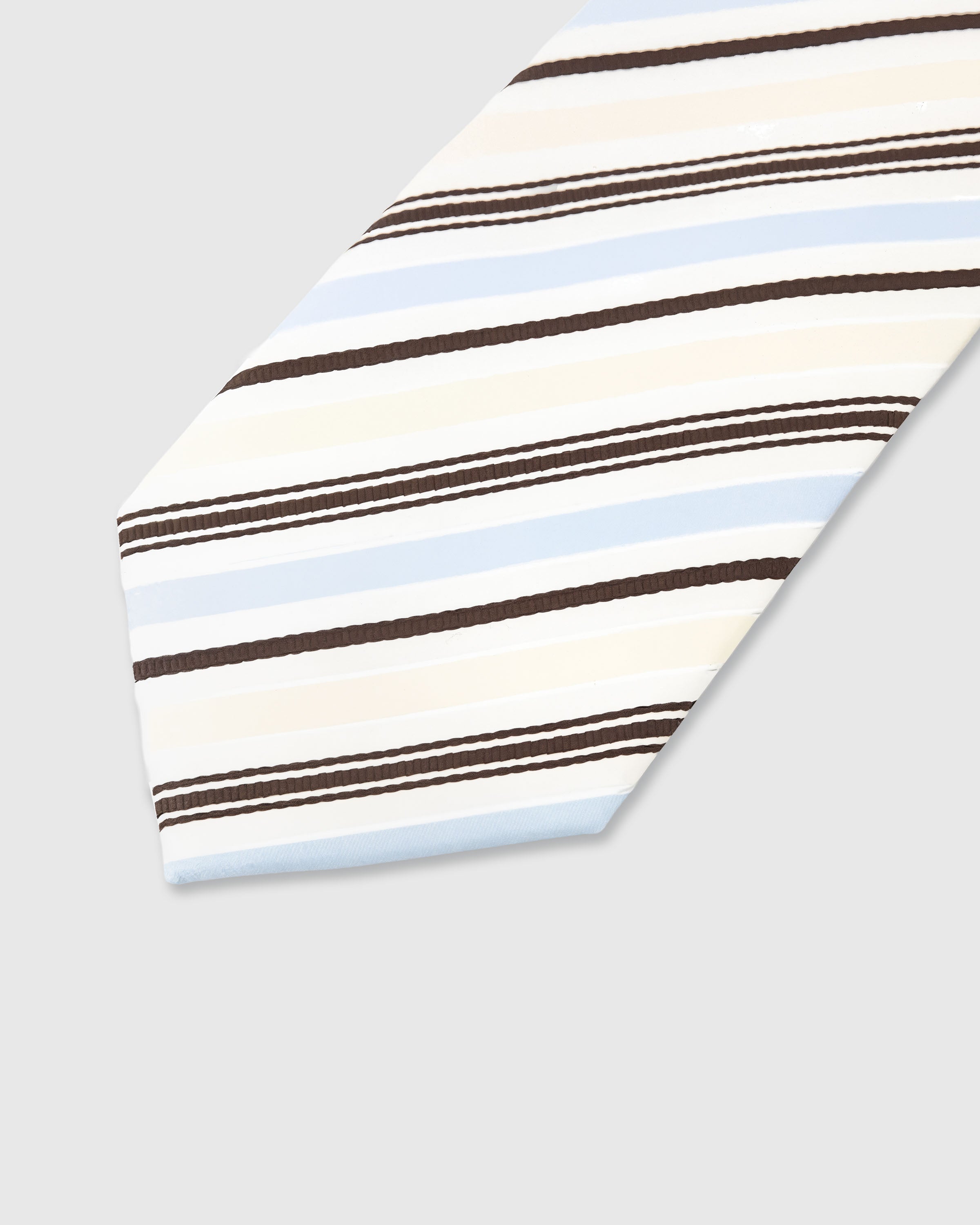 STICKYZOO Ivory Riviera Tie — detail of hand-embroidered multi stripe on pure mulberry silk