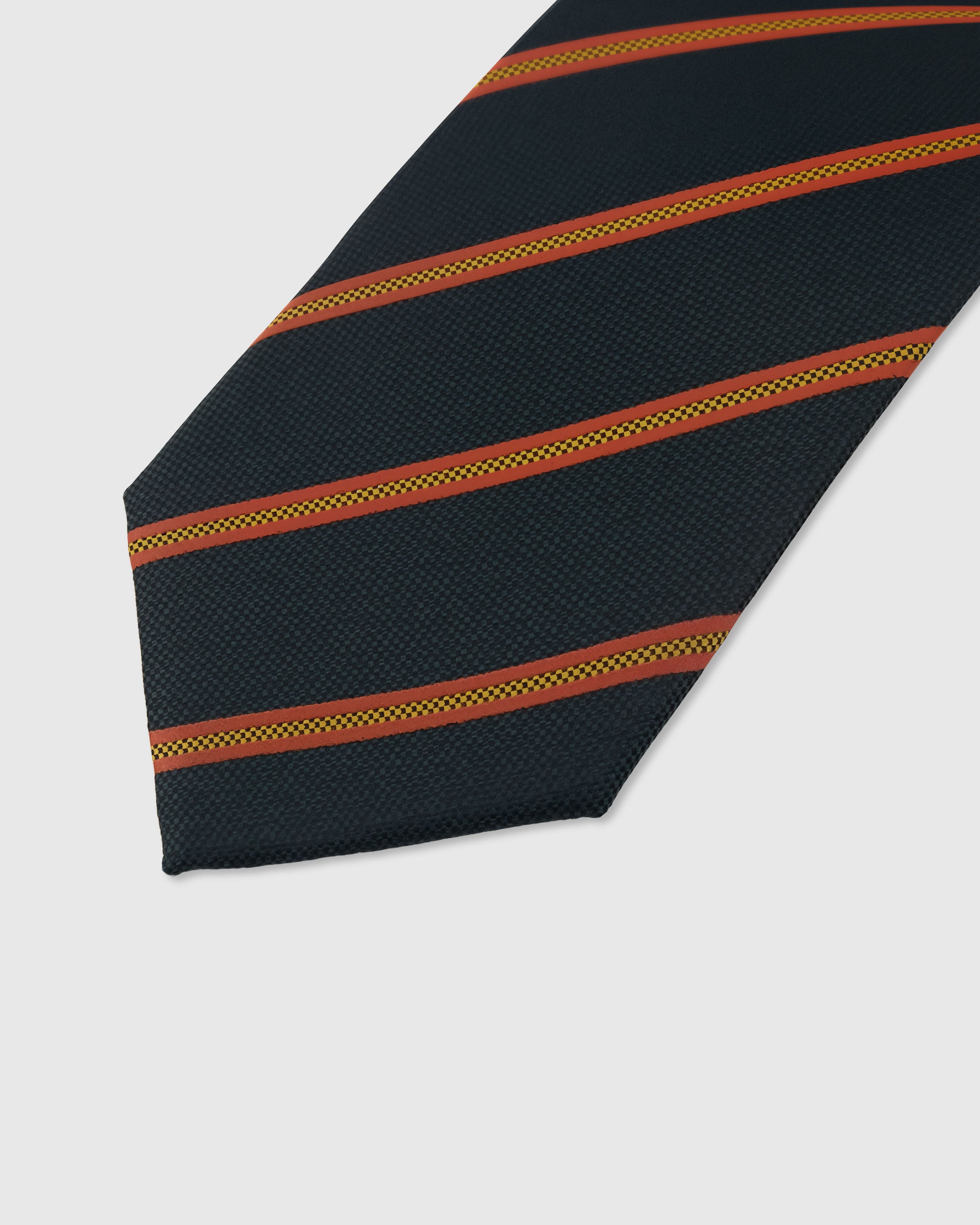 Ember accent stripe detail on midnight mulberry silk tie showing raised hand-embroidered thread by STICKYZOO