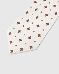 STICKYZOO Ivory Clover Tie — detail of hand-embroidered spaced clover motif on pure mulberry silk