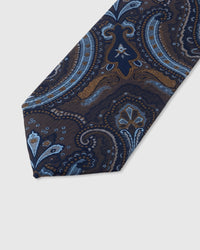 MIDNIGHT PAISLEY TIE — 45° Italian bias-cut construction with structured interlining, hand-finished slip stitching visible on interior